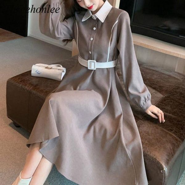 

casual dresses elegant women's dress 2021 spring autumn velvet solid long sleeve high waist midi designer office lady vestidos, Black;gray