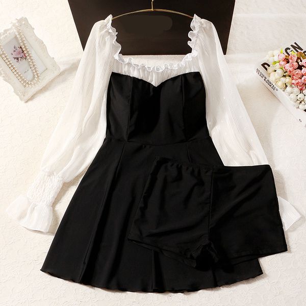 

swimwear chiffon long sleeve is prevented bask in a word the students keep belly show thin spring bathing suits female, White;black