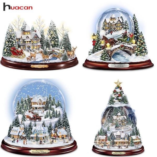 

diamond painting huacan embroidery christmas tree picture of rhinestones snowball full square mosaic