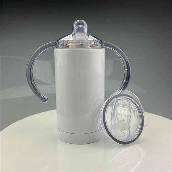 

12oz sublimation straight sippy cup with two 2 lids kids tumbler for children vacuum insulated milk bottles double wall stainless steel nurs