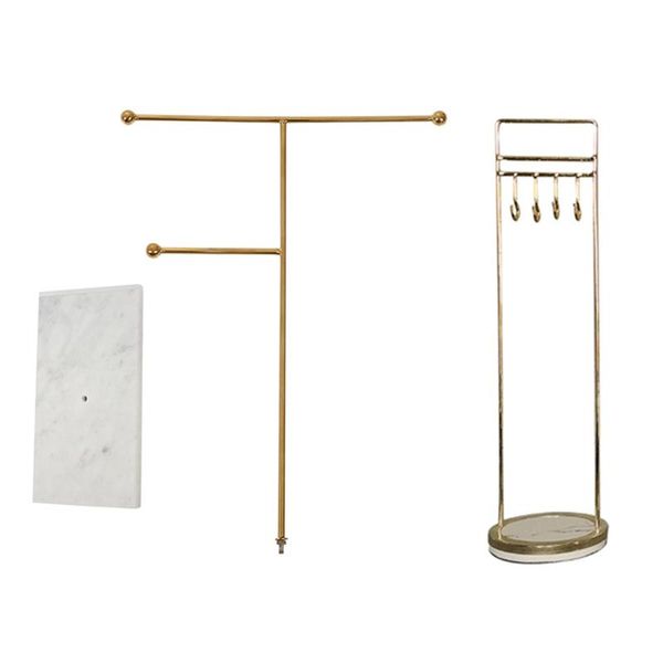 

jewelry pouches, bags 2pcs nordic metal golden storage rack with marble base display stand, Pink;blue