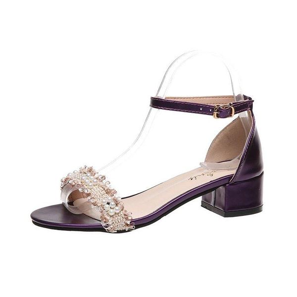 

sandals 2021 women's fashion simple pure color wild elegant open toe pearl modified with heel, Black