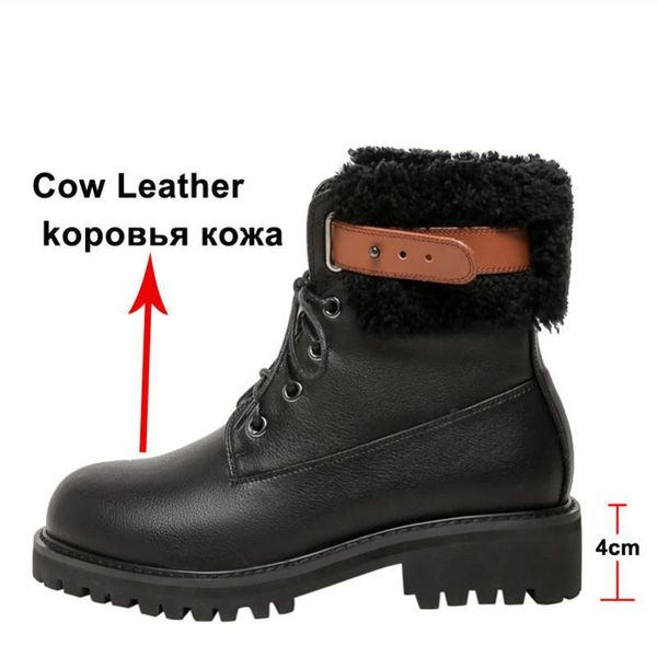 

boots meotina med heel snow woman genuine leather ankle platform block shoes lace up female short winter black1 pmmg, Black
