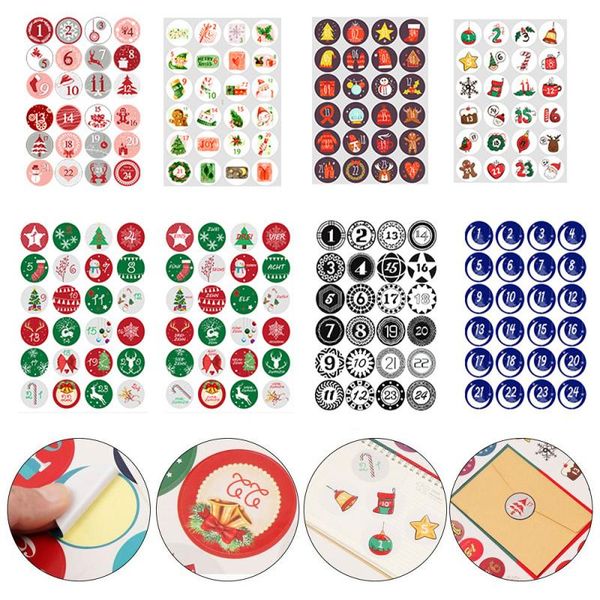 

gift wrap 1sheet creative number 1-24 christmas countdown labels stickers diy packaging round sealing sticker decoration