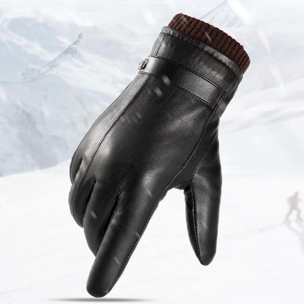 

men pu leather gloves winter driving warm business brushed cycling, Black