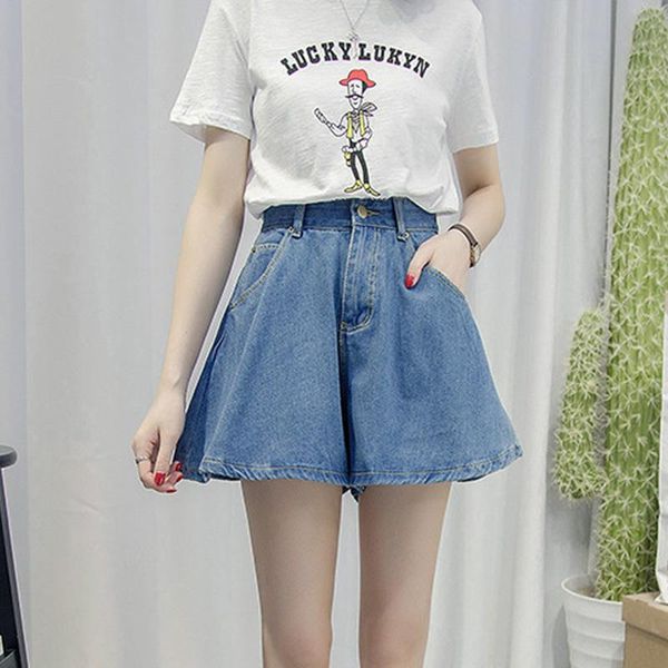

women streetwea casual wild high waist wide leg shorts jeans short women's, White;black