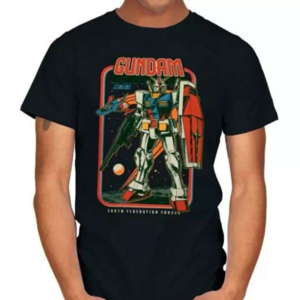 

Retro Gundam Robot Mecha Warrior Hero Anime Japanese Retro Black T-Shirt S-6XL, White;black