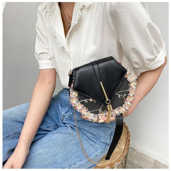 

evening bags women fashion chain tassel crossbody bag soft pu leather shoulder pearl lace for ladies luxury design handbag