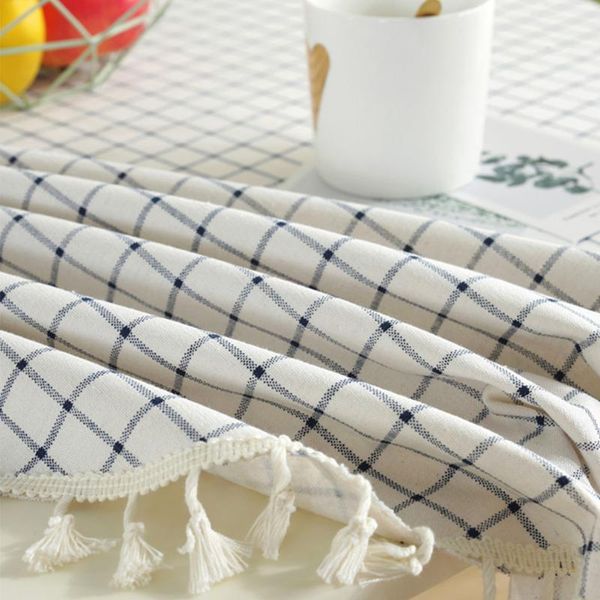 

table cloth round tablecloth el with tassel dining room oilproof home decoration kitchen protective cover white grid wedding soft