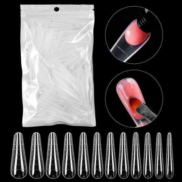 

false nails 120pcs dual form poly extension gel full cover nail coffin clear ballerina tips, Red;gold