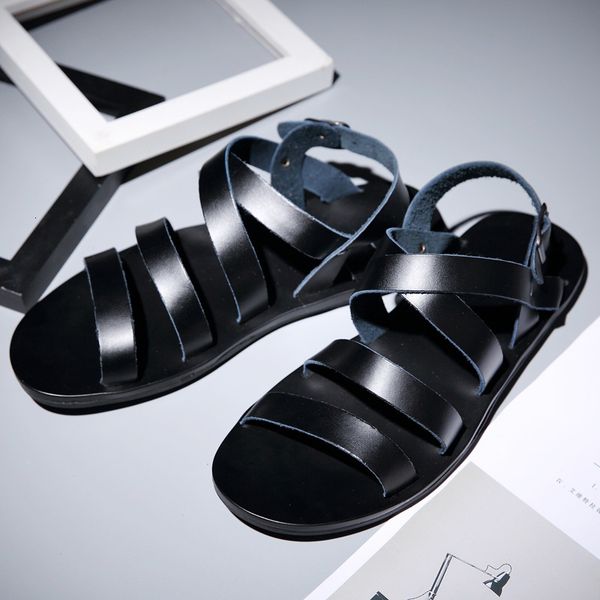 

sandals mens genuine leather casual sandal gladiator comfortable soft sole slippers summer man made shoes roman shoe for men zy984, Black