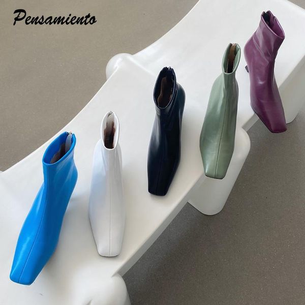 

boots runway style women fashion patent leather stretch slim ankle elegant square toe med-heeled autumn winter shoes1, Black