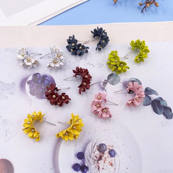 

hoop & huggie lovoacc multicolor spray metal flower earrings for women trendy gold color beads floral bohemian holiday jewelry, Golden;silver