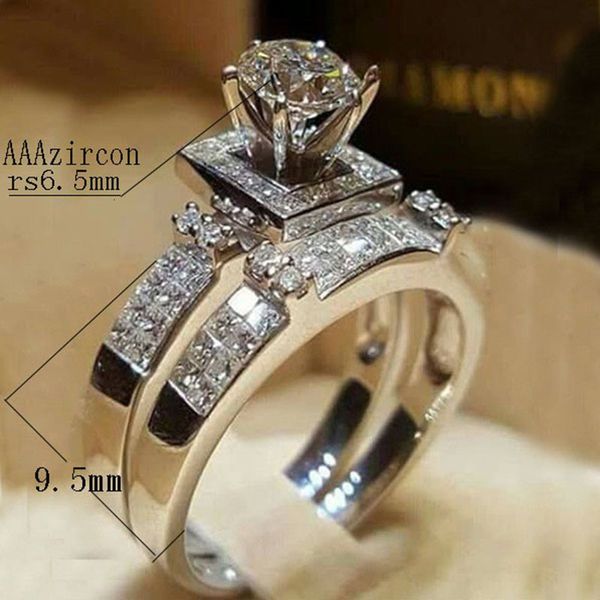 

popular white zircon rhinestone ring couple set hand jewelry, Slivery;golden