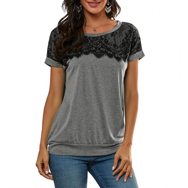 

women's t-shirt round neck ladies lace patchwork slim fit short-sleeved spring and summer fashion female clothing 2021d30, White