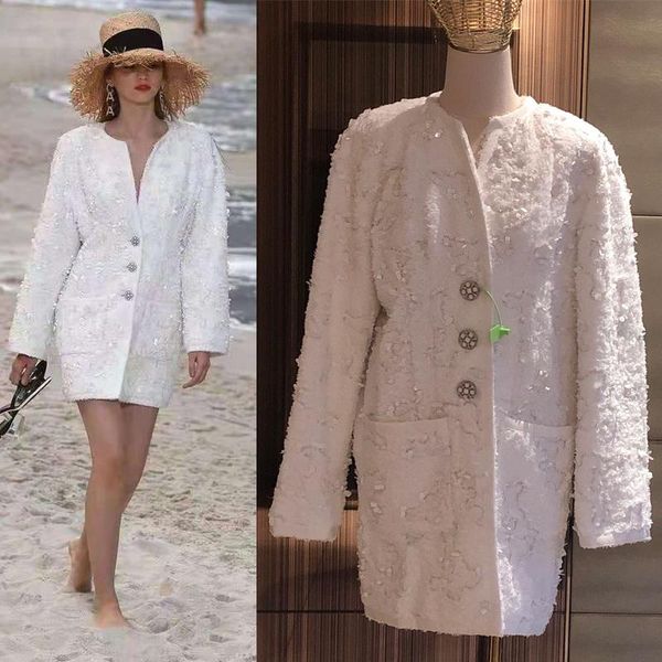 

women's wool & blends beach series women white coat unique towel fabric with sequins chaleco mujer for customize plus size 5xl 6xl wint, Black
