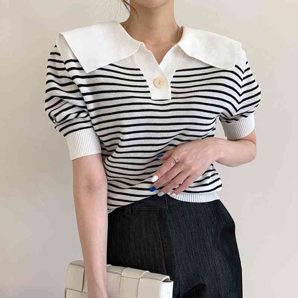 

women's sweaters new stripe female sweater women summer pullover knitting overszie short sleeve girls loose thin knitted outerwear thi, White;black