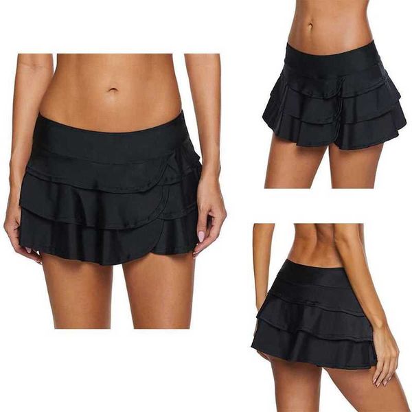 

2021 solid beach pants pleated swimming trunks high waist anti light black bikini, White;black