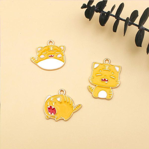 

charms 10pcs alloy dripping charm small tiger earrings accessories diy jewelry cute animal pendant cartoon enamel, Bronze;silver