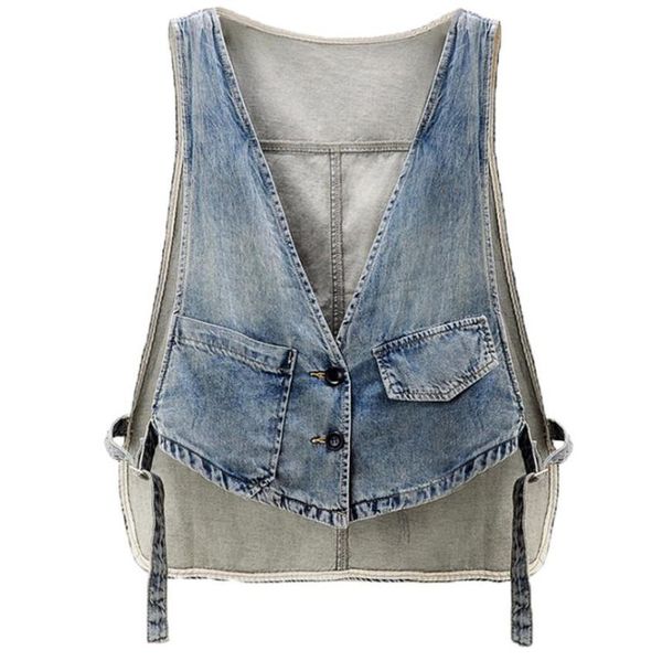 

women's vests solid denim vest women single breasted sleeveless waistcoat female jean spring summer loose plus size s1181, Black;white