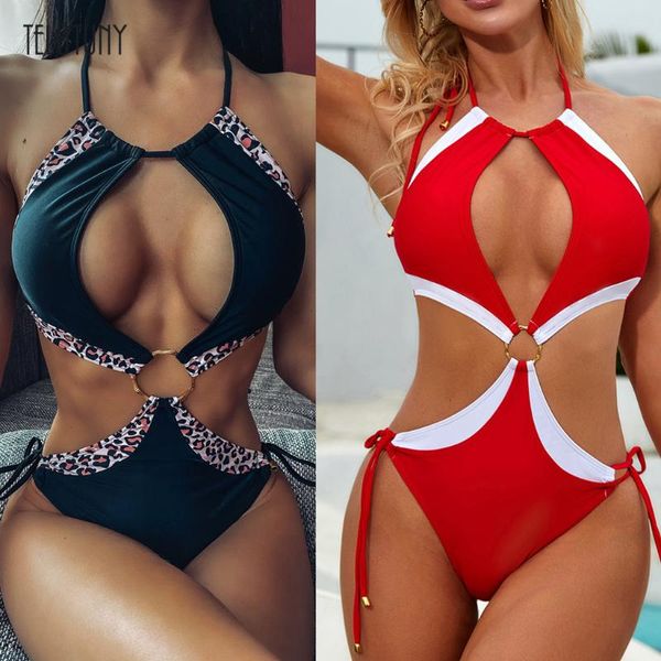 

women one piece print swimwear backless bikinis bodysuit swimsuit ladies swim push up beach wear bathing suit l618 one-piece suits