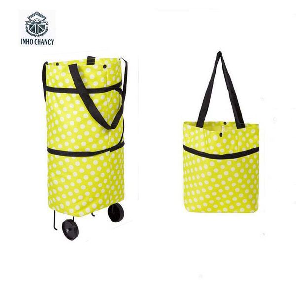 

shopping bags multi-function tugboat bag foldable green tote folding pouch handbags convenient large-capacity storage wheel