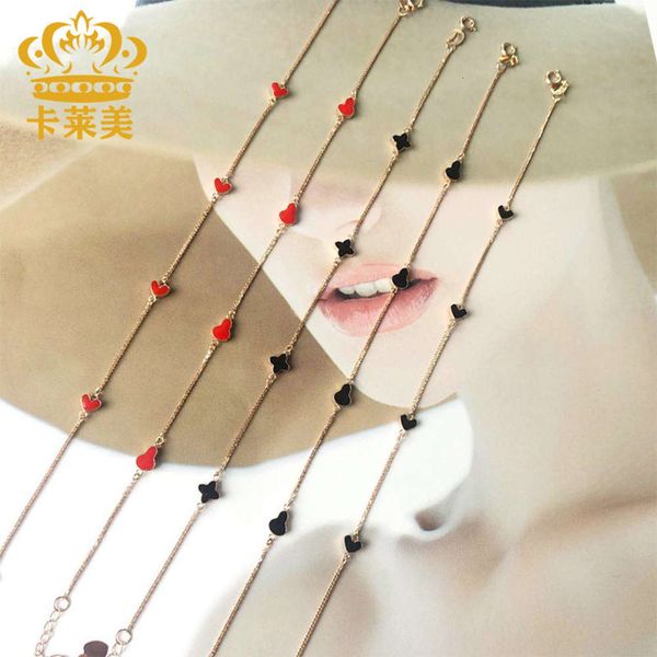

18k gold women's adjustable au750 love gourd clover chopin bracelet rose gold jewelry, Black