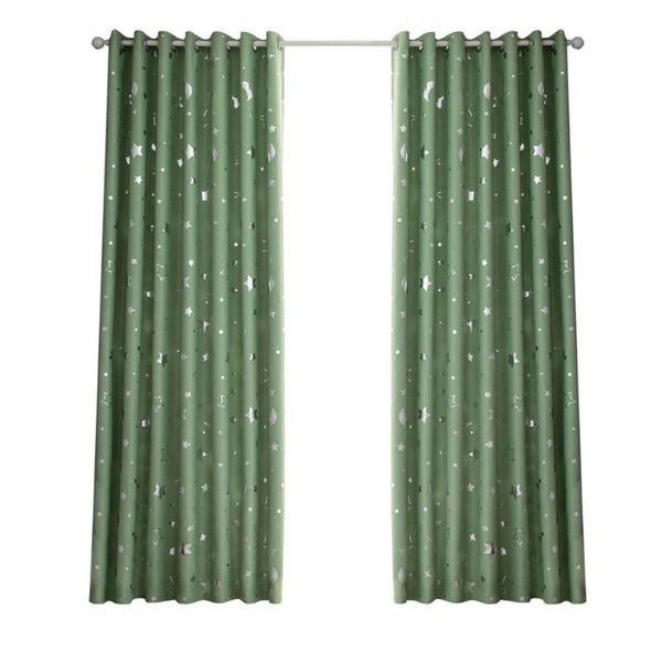 

curtain & drapes 1 pc simple fashion window silver stars moon blackout heat insulation punching - 100x130cm (green)