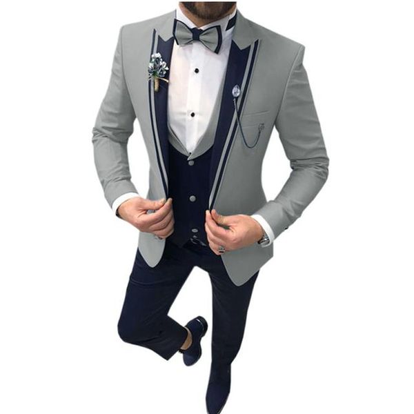 

men's suits & blazers 2021 gray slim fit one button red groom tuxedos groomsmen mens wedding 3 piece prom bridegroom (jacket+pants+vest, White;black