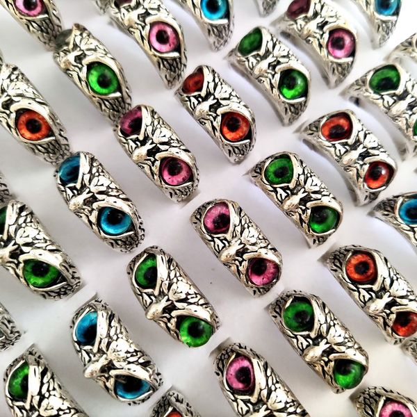 

30pcs/lot new retro cute men and women charm punk owl ring vintage multi-color eyes creative jewelry party gift favor, Silver