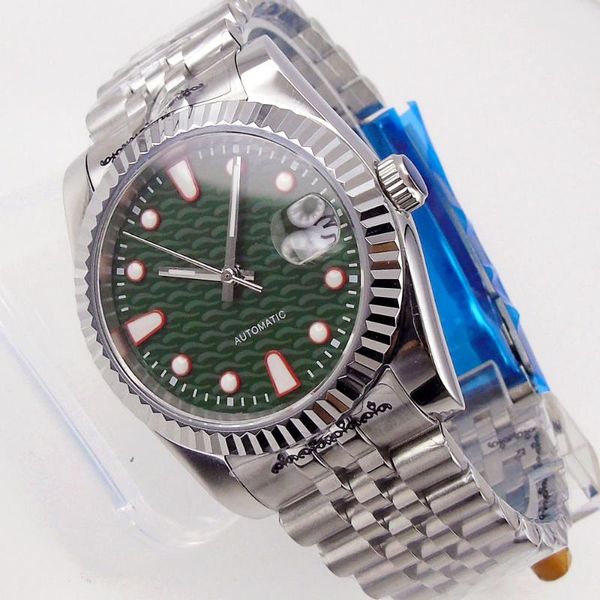 

wristwatches 36mm/40mm sapphire men's automatic watch japan miyota 8215 green face lume fix bezel jubilee band date cyclops 316l, Slivery;brown