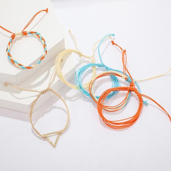 

6pcs/sets colorful rainbow color mix braid bracelets women girls jewelry gift diy charm handmade rope bangles random, Golden;silver