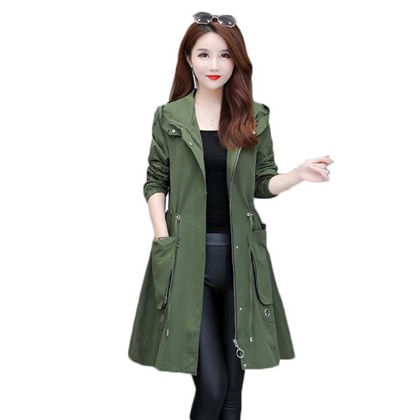 

women's trench coats plus size 5xl hooded coat women spring long outerwear casual female cotton windbreaker windproof lining y08, Tan;black