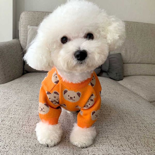 Kawaii медведь свитера оранжевые одежды чихуахуа свитер померанской капюшоны зимний корейский стиль стиль одежды домашних животных костюмы