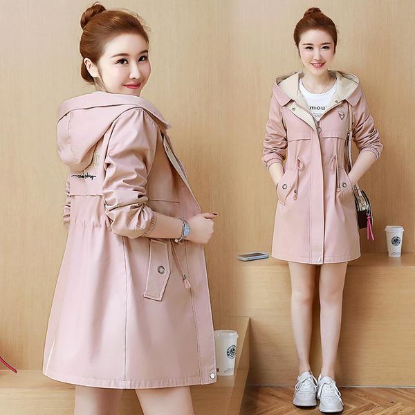 

women's trench coats autumn jacket slim slimming spring long windbreaker fashion wild student trend, Tan;black