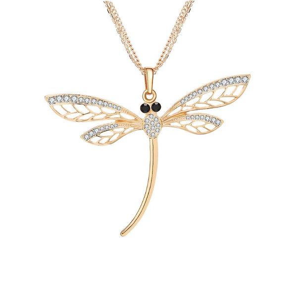 

pendant necklaces flying dragonfly pendants for women silvery black layered chains long european fashion jewelry gift 2021, Silver
