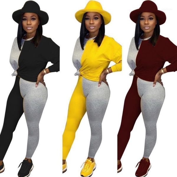 

two colors patchwork women pants set fall and winter clothing long sleeves fashion 2 piece jogger tracksuit set1, Gray