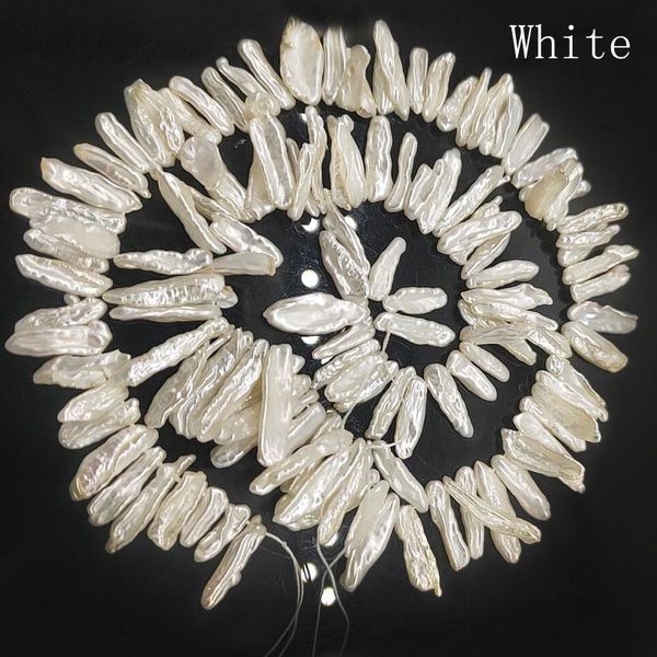 

other 16 inches 12-20mm side drilled natural white stick shaped baroque biwa pearl loose strand