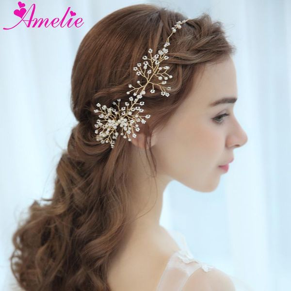 

hair clips & barrettes ethereal dream wedding floating pearl bead clusters bridal headbands handmade baby's vine girls headpiece party, Golden;silver