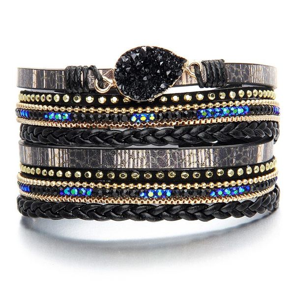 

charm bracelets minhin vintage stone crystal & bangle for woman handmade multilayer leather wristband bracelet gift jewelry, Golden;silver