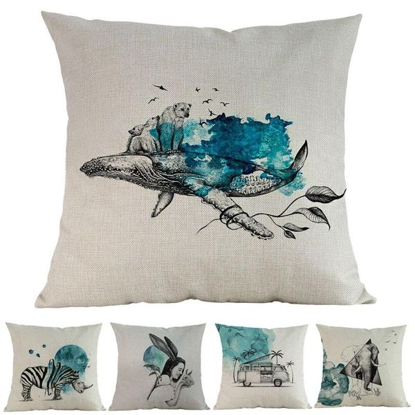 

cushion/decorative pillow home decoration cushion cover watercolor style creative human and animal harmony of nature sofa room throw case