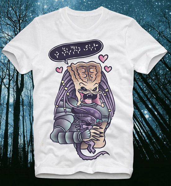 

t-shirt predator alien xenomorph avp movie cute pastel art schwarzenegger retro, White;black