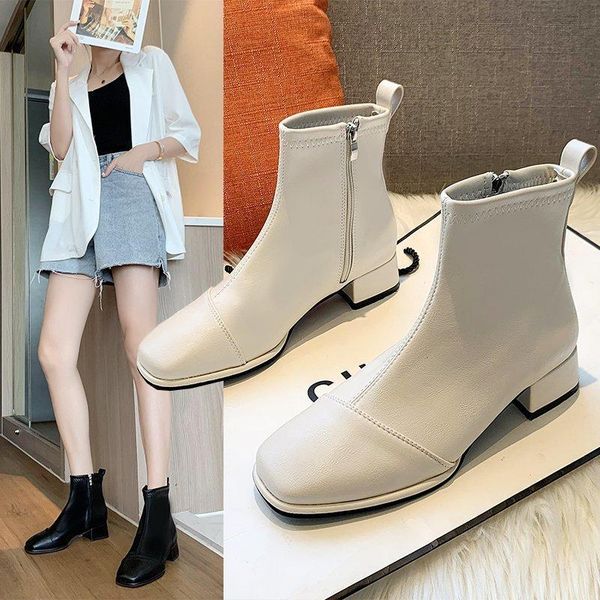 

boots women's autumn 2021 high-heeled ankle square heel fashion high heels q12-35, Black
