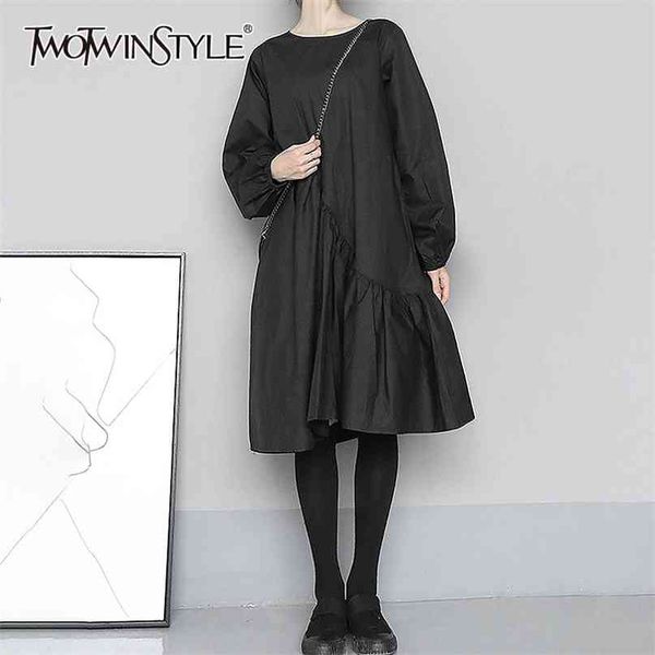 

casual black dress for women o neck long sleeve solid minimalist loose dresses female fashion clothes fall 210520, Black;gray