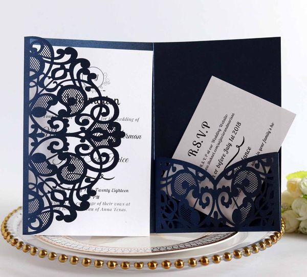 Cartão elegante do convite do casamento do corte do laser cartões personalizam o aniversário com cartões RSVP Fontes do partido da decoração