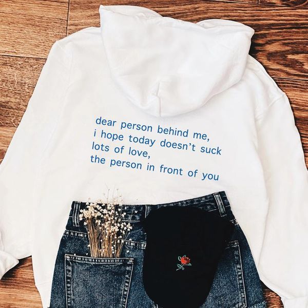 

women's hoodies & sweatshirts dear person behind me casual long sleeve slogan hooded harajuku women tumblr jumper pullovers, Black