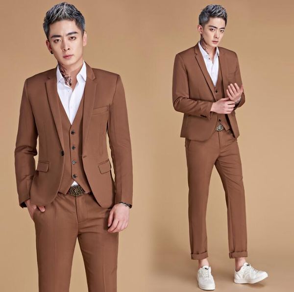 

singer star style dance stage clothing for men brown suit set with pants mens wedding suits costume groom formal dress vest men's & bla, White;black