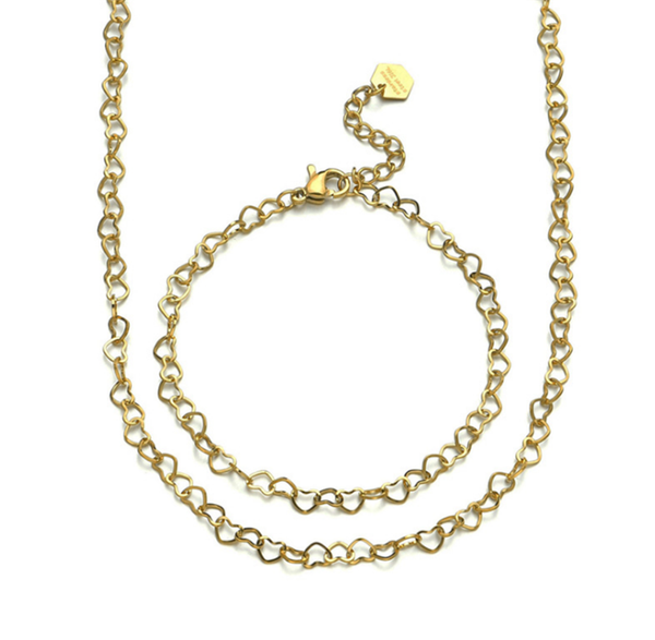 

earrings & necklace 316l stainless steel gold hollow heart stitching bracelet set simple woman jewelry no fade, Silver