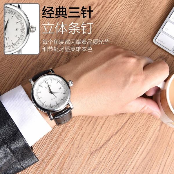 

wristwatches big case automatic watch man large wristwatch mechanical movement waterproof stainless steel automatinis laikrodis minimalist, Slivery;brown