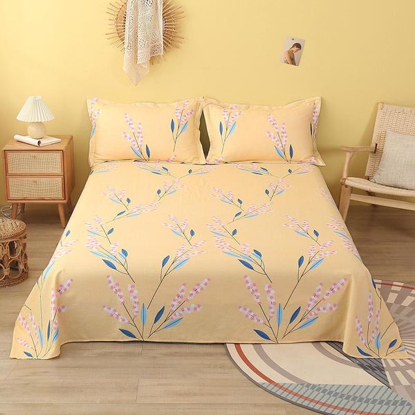 

sheets & sets bonenjoy 1 pc 100%cotton bed sheet yellow color leaf printed floral style flat double size linen cotton(no case)